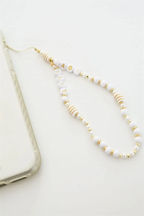 Beaded Phone Charm - White