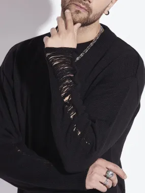 Damaged Black Raw Edge Sweater - Enhanced Product Title