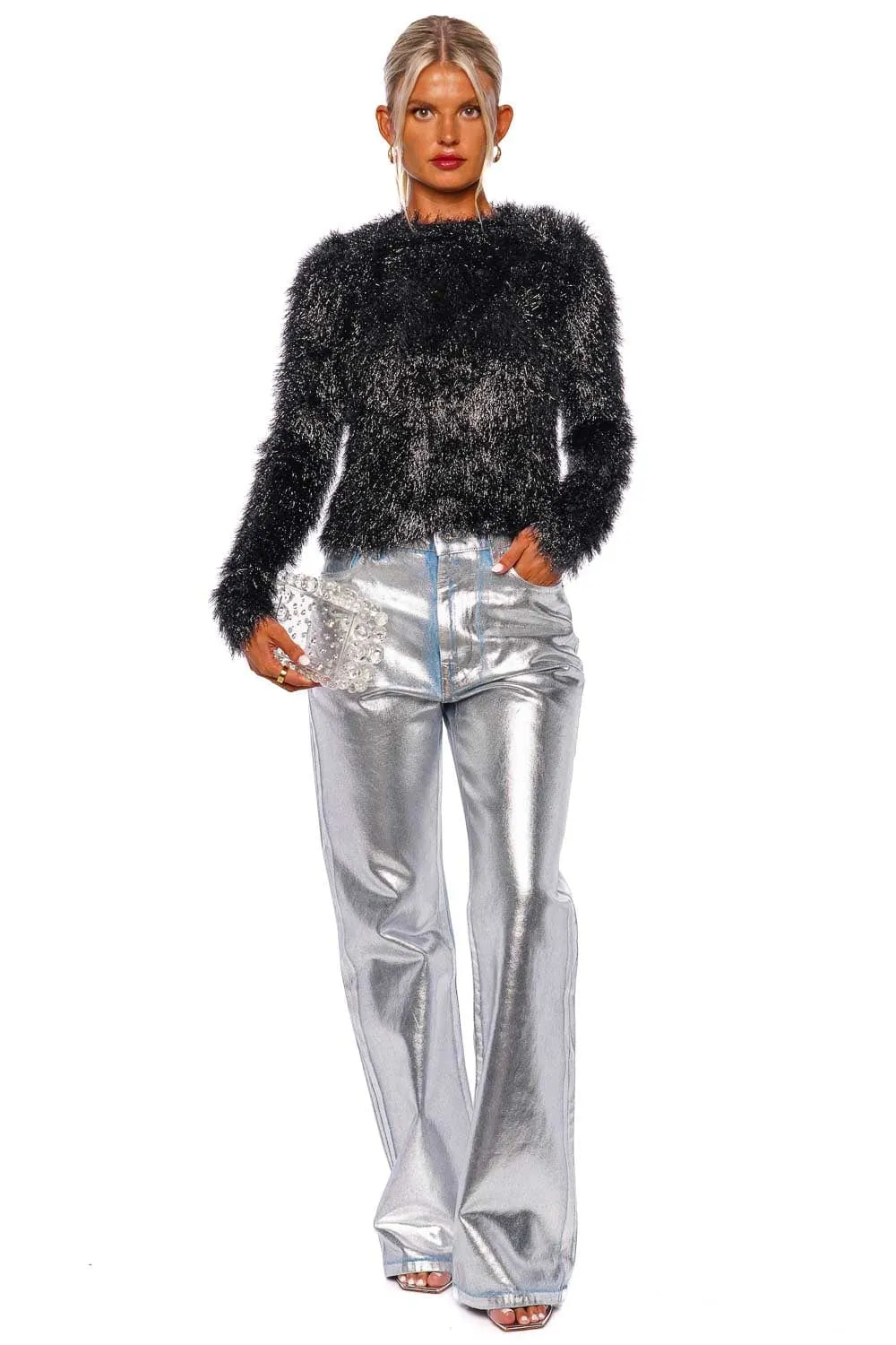 Black Knit Eyelash Long Sleeve Top