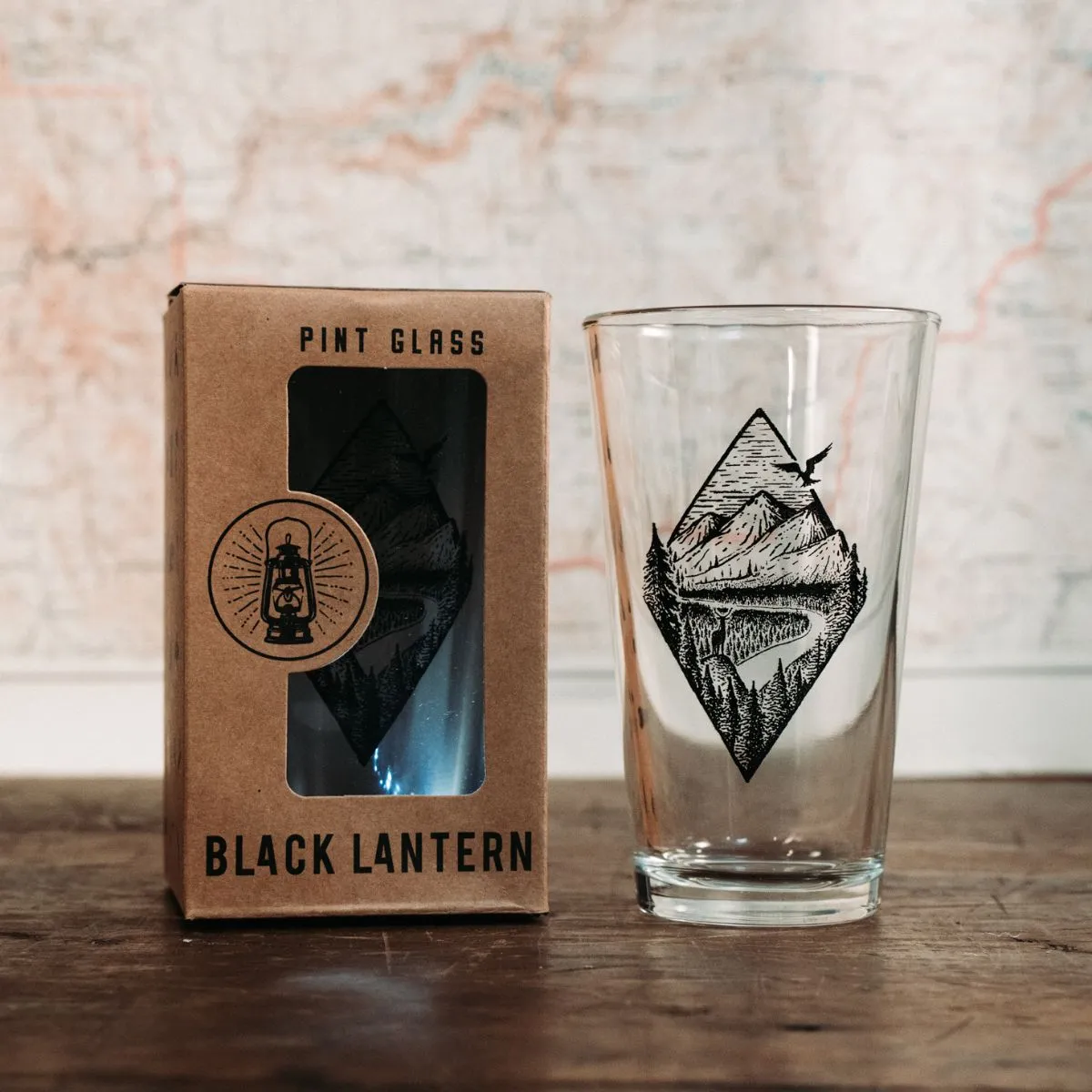 Black Lantern Beer Pint Glass Set - River Mountain Forest