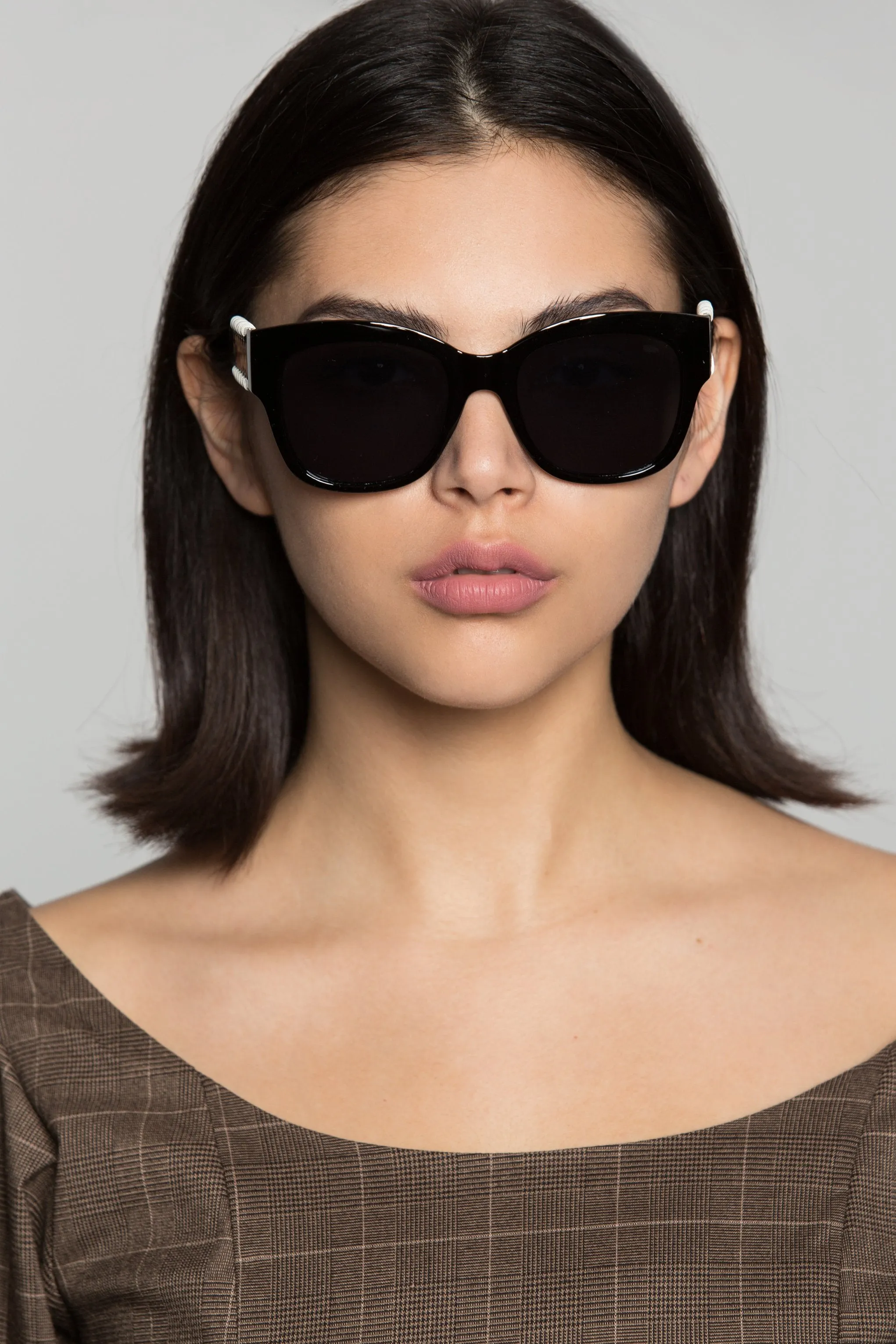 Black Oversized White Stripes Frame Sunglasses