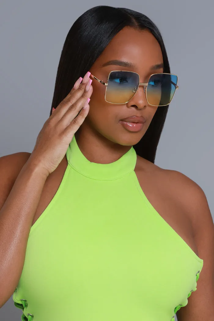 Block Them Oversized Sunglasses - Blue/Yellow