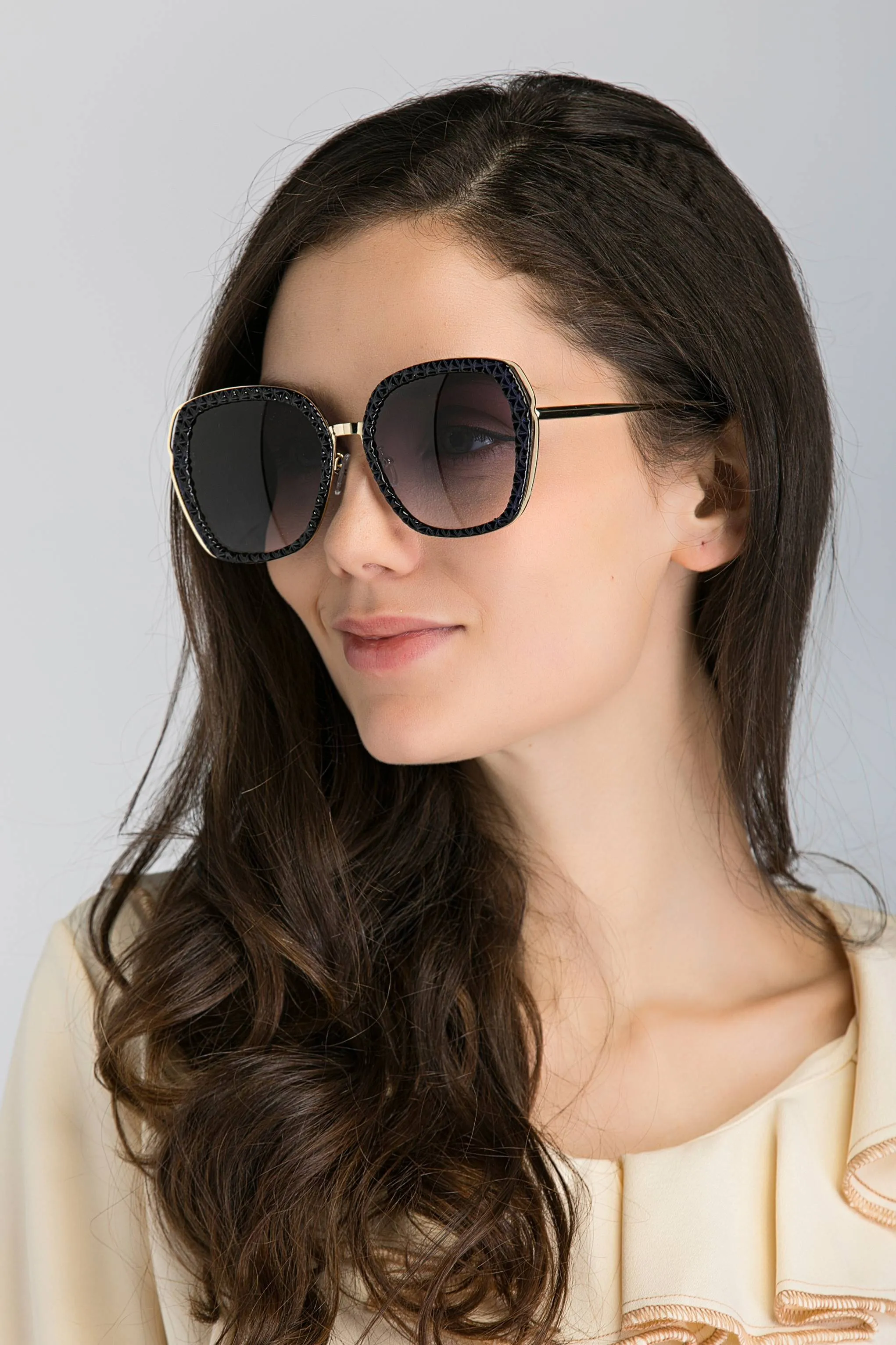 Blue Prism and Gold Metal Frame Oval   Sunglasses