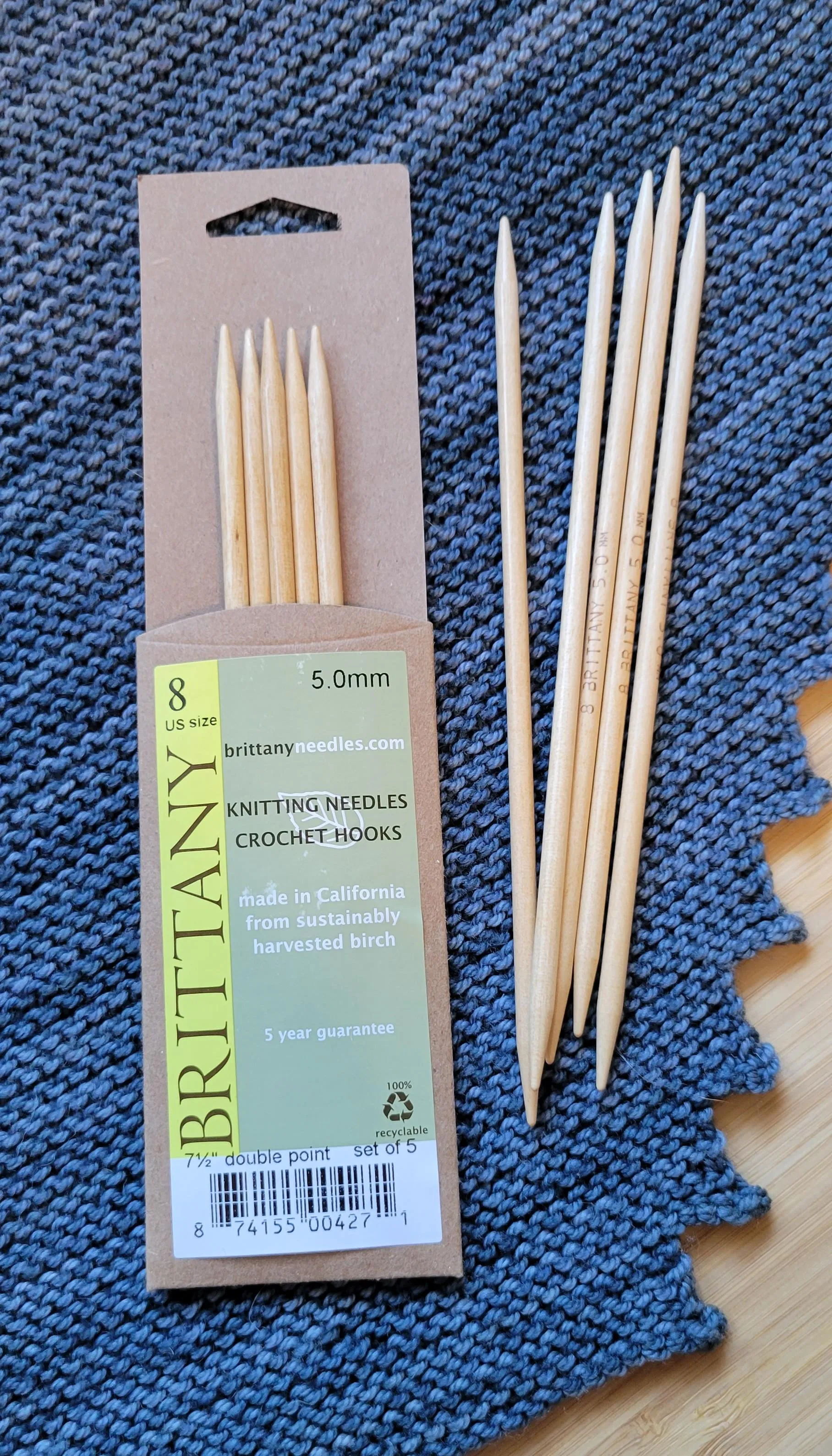 Brittany Birch DP Needles US 8 (5.0 mm) 7.5 Inches Long