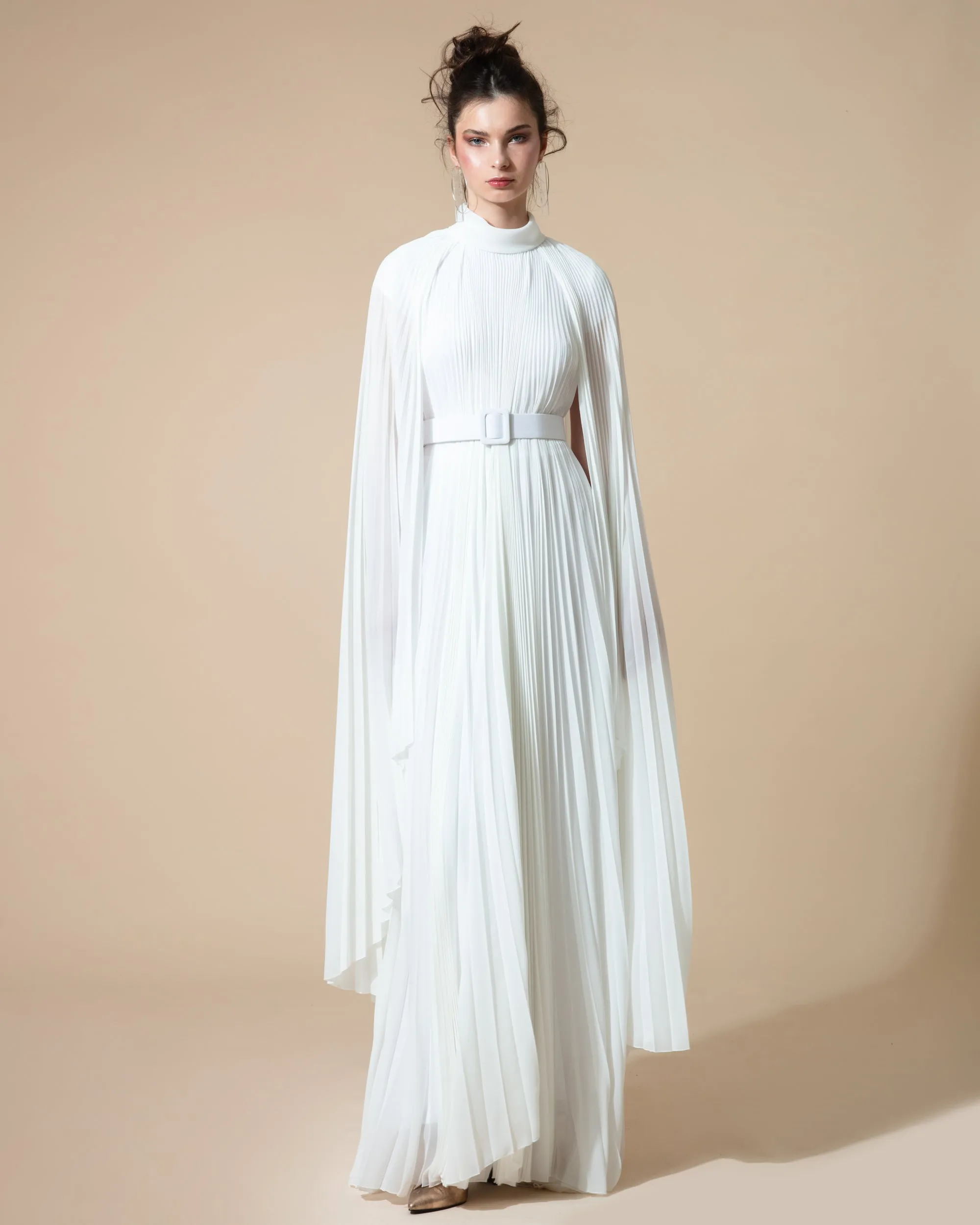 Cape-Like Asymmetrical Chiffon Kaftan  Belt