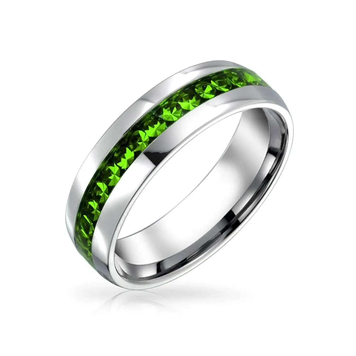 Channel Set Crystal Eternity Band Ring Stainless Steel Birthstone Month 6mm