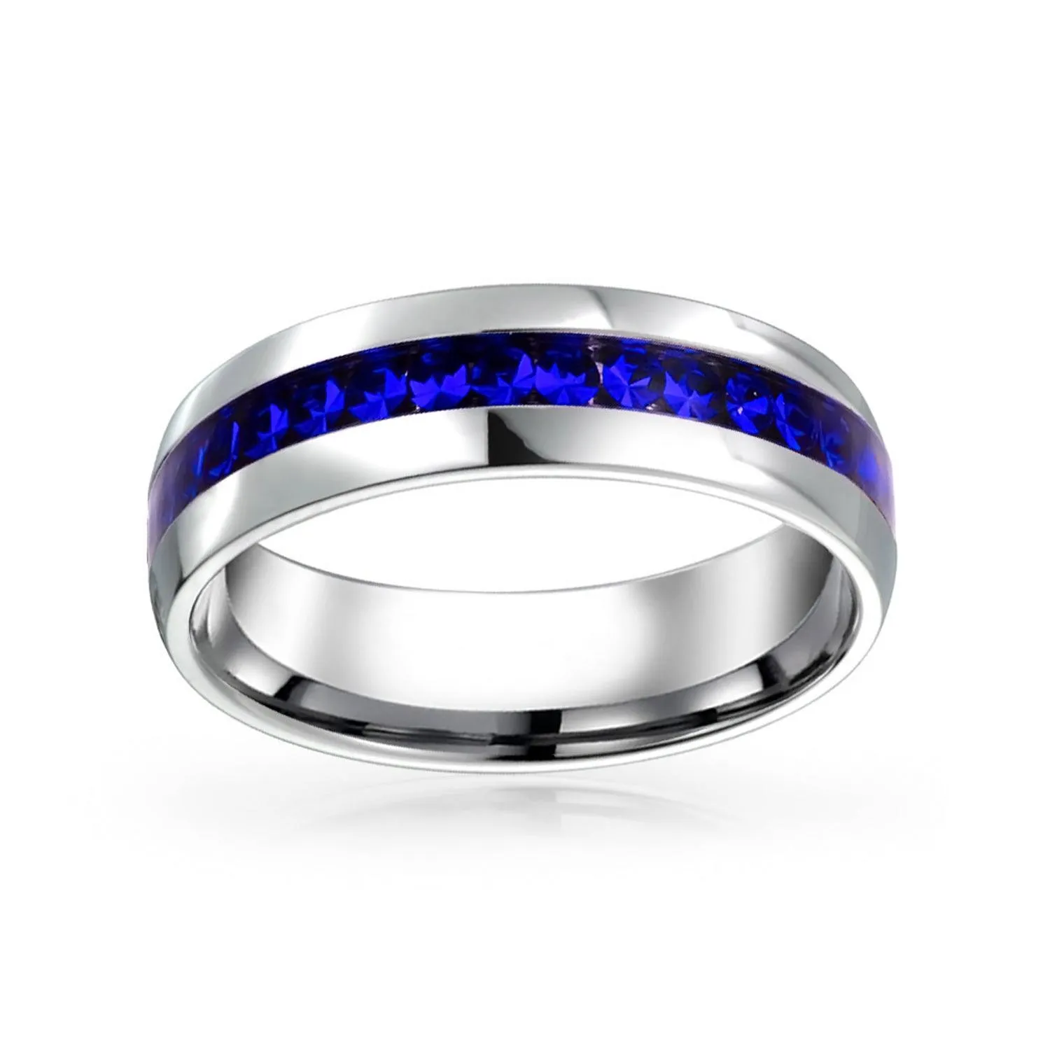 Channel Set Crystal Eternity Band Ring Stainless Steel Birthstone Month 6mm