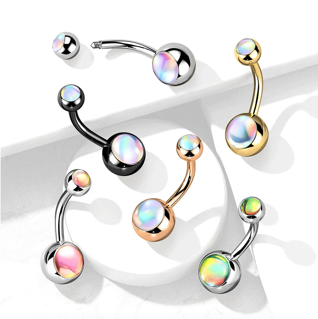 Charlie's Iridescent Stone Belly Ring with Black Titanium Plating