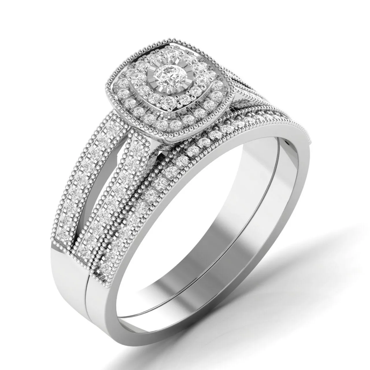 Cherry Cushion Cluster Natural Diamond Bride Set