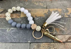 Custom Engraved Brass Bullet Wristlet Keychain, DARK Laser Engraving, Silicone Bead Bracelet Keyring, Tassel, Personalized, Bridal, 223 AR15