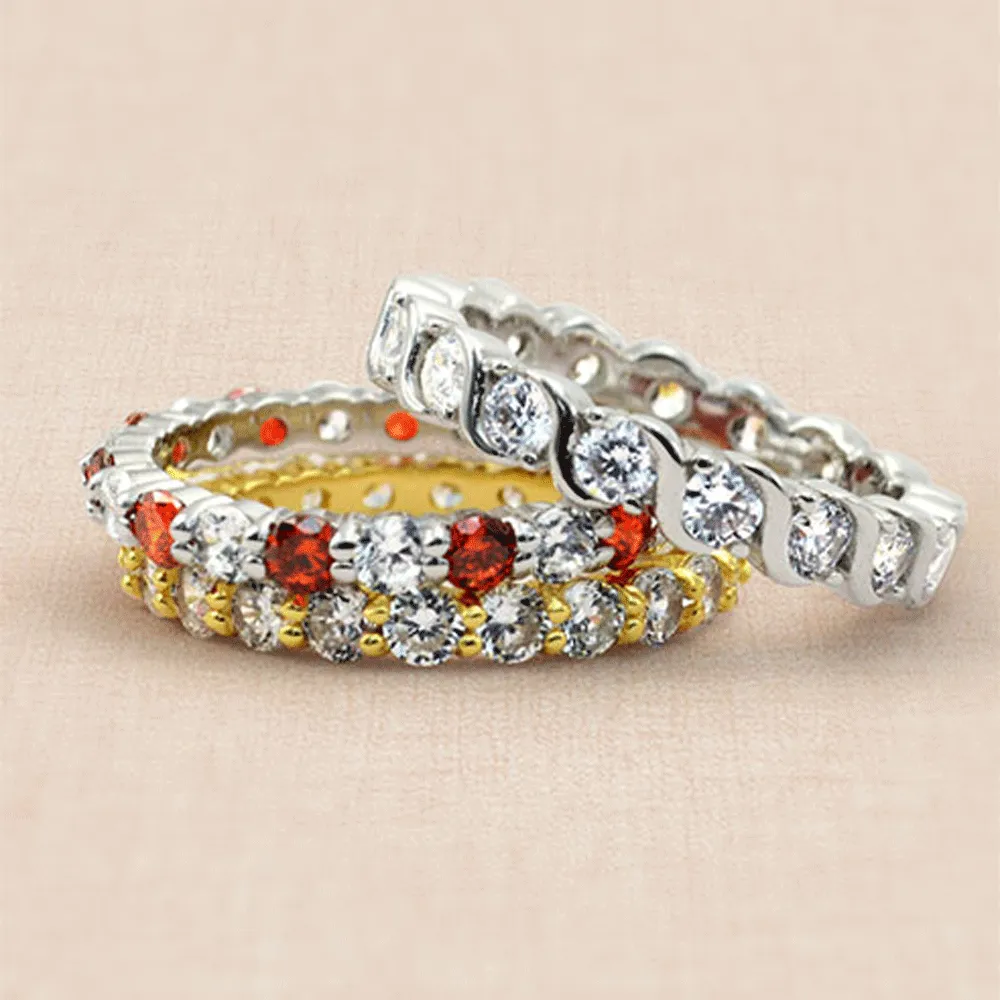 CZ Band Wave Set Eternity Wedding Band Ring .925 Sterling Silver