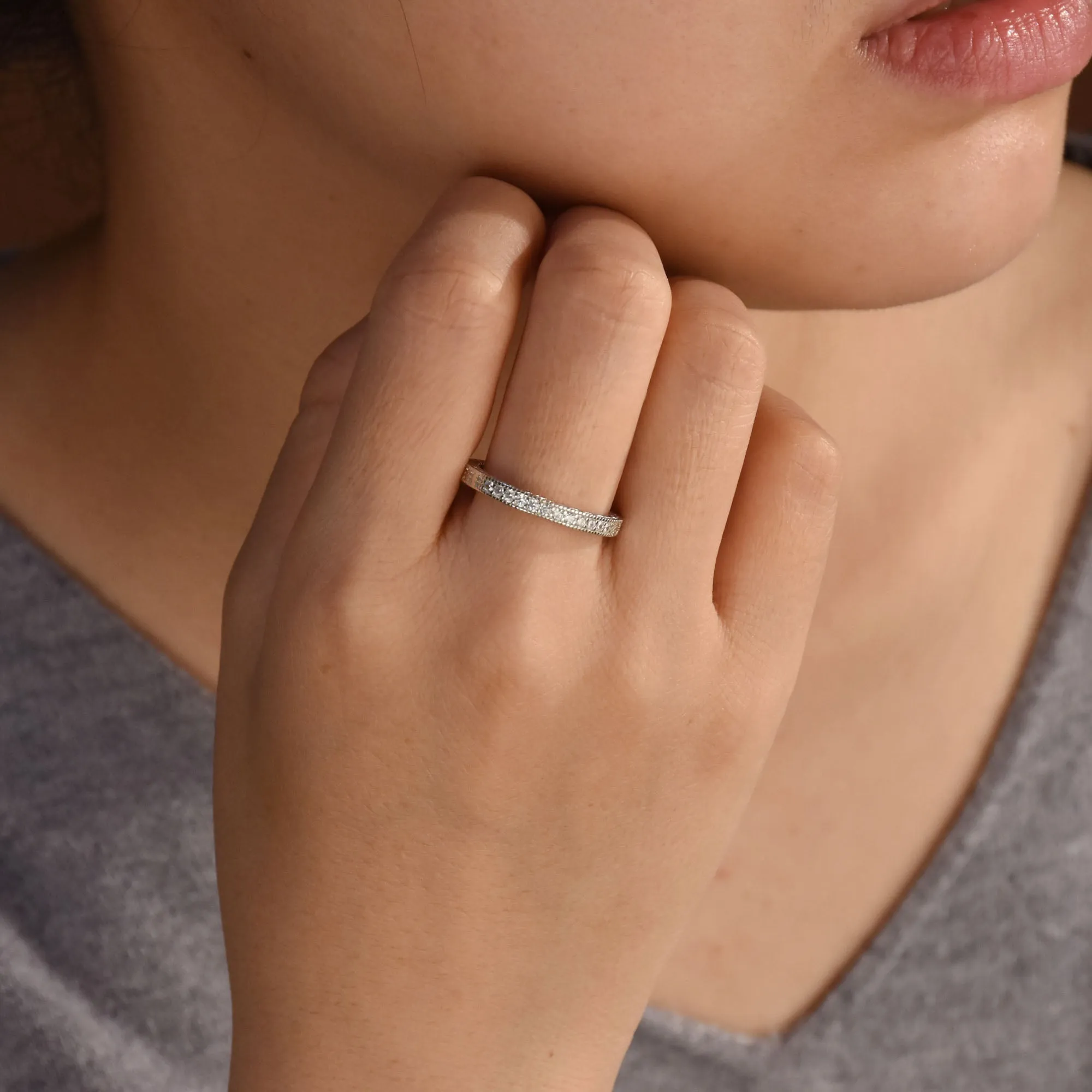 CZ Band Wave Set Eternity Wedding Band Ring .925 Sterling Silver