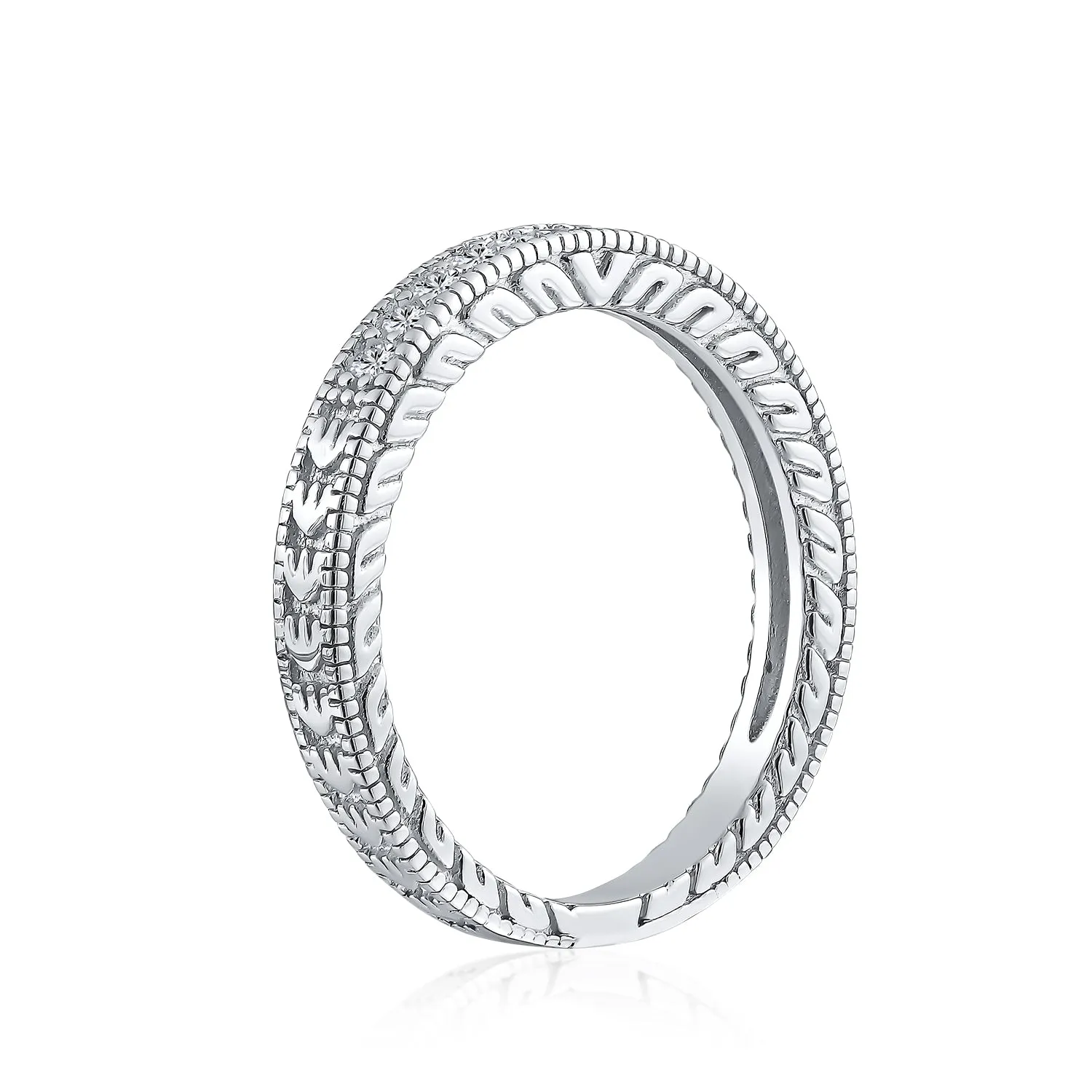 CZ Band Wave Set Eternity Wedding Band Ring .925 Sterling Silver