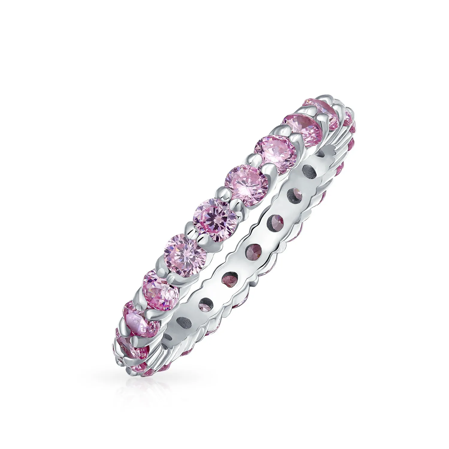 CZ Band Wave Set Eternity Wedding Band Ring .925 Sterling Silver