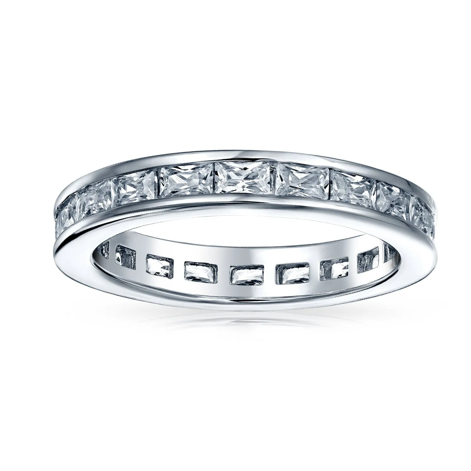 CZ Band Wave Set Eternity Wedding Band Ring .925 Sterling Silver