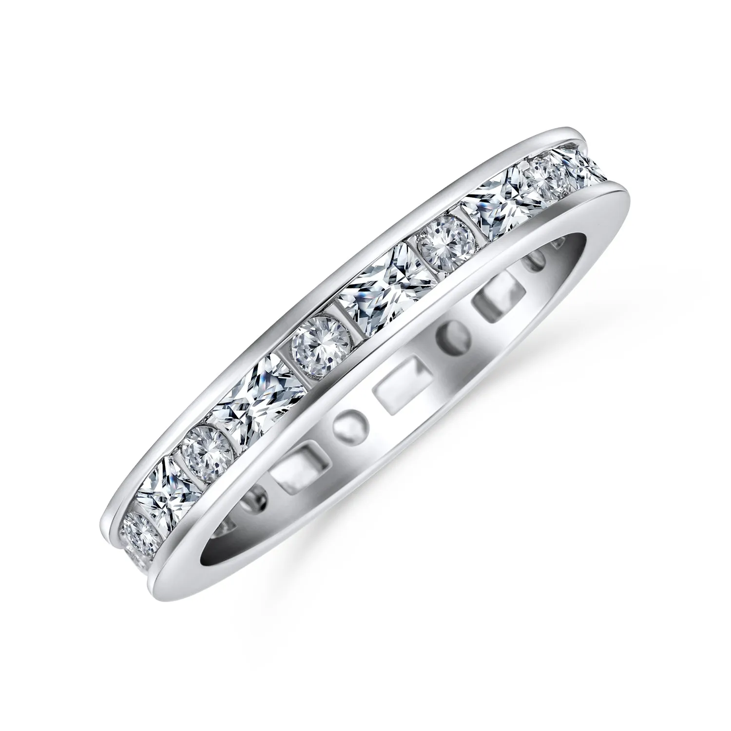 CZ Band Wave Set Eternity Wedding Band Ring .925 Sterling Silver