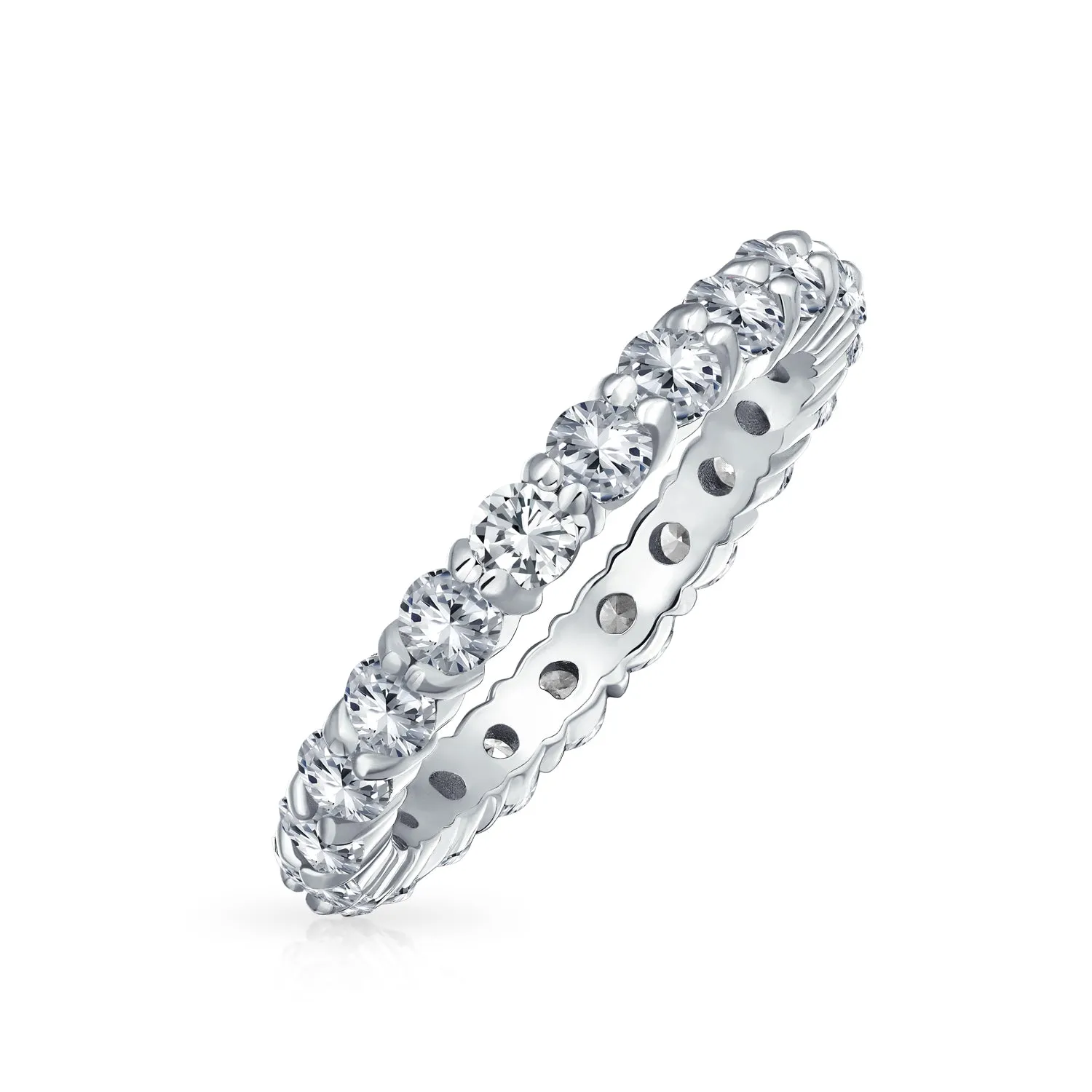 CZ Band Wave Set Eternity Wedding Band Ring .925 Sterling Silver