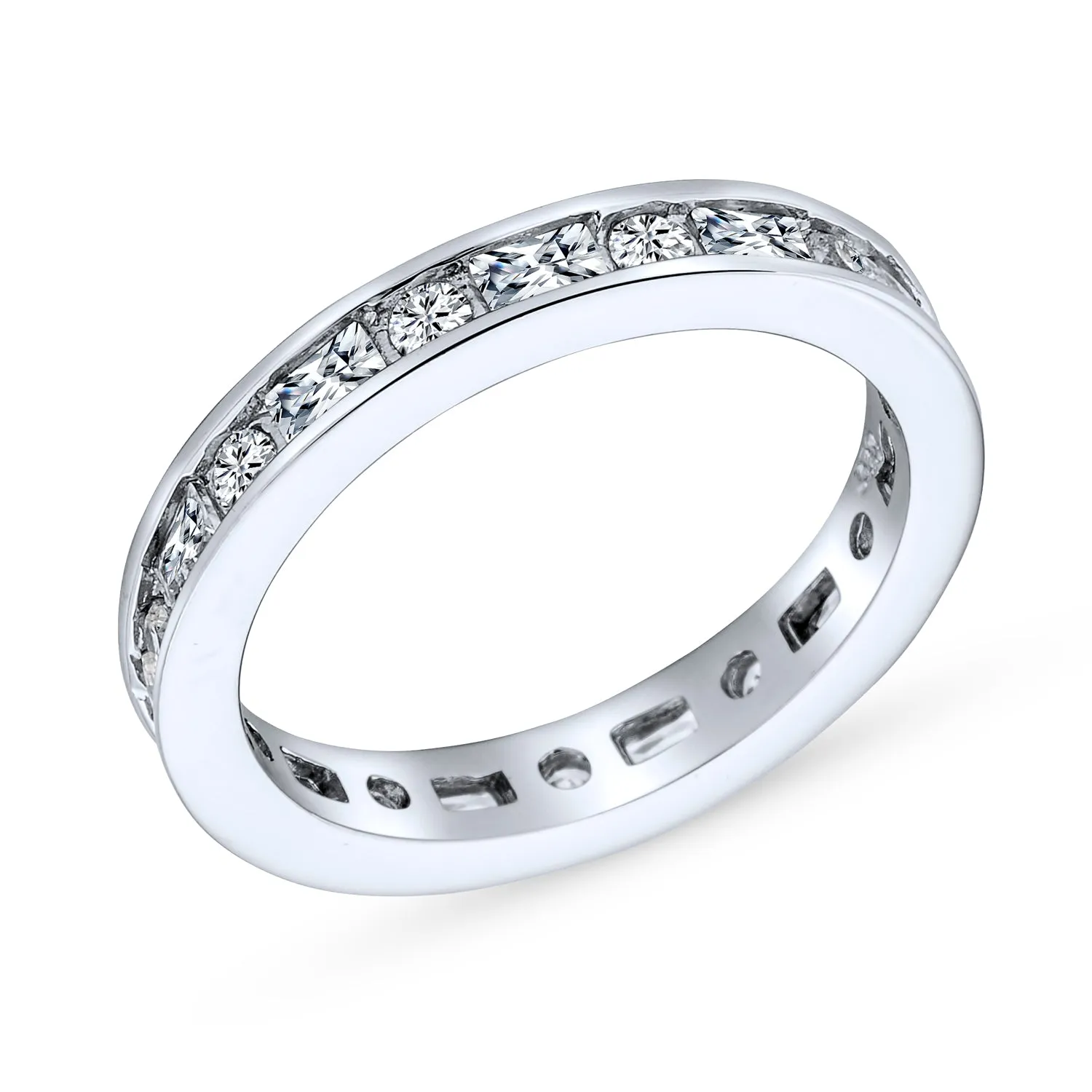 CZ Band Wave Set Eternity Wedding Band Ring .925 Sterling Silver