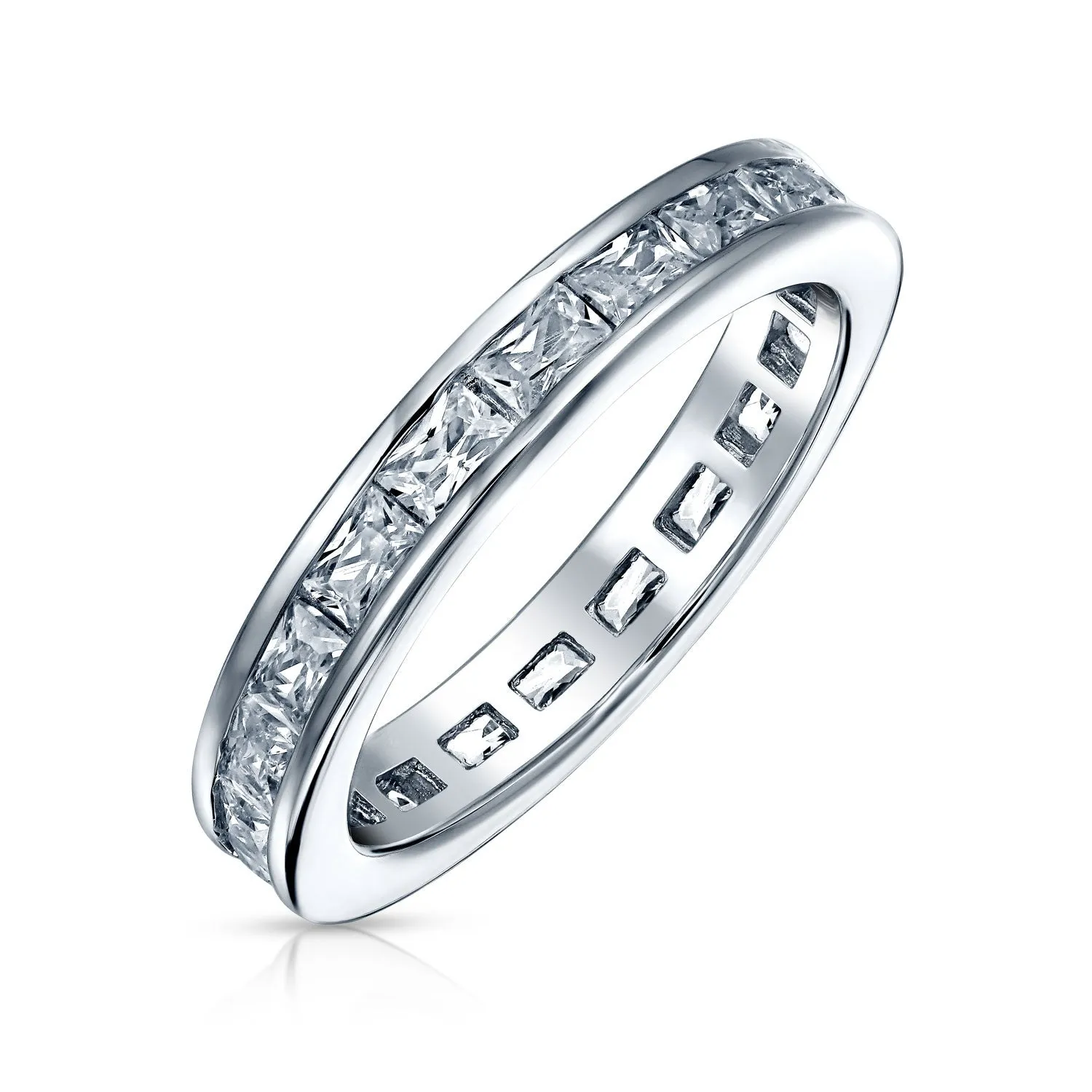 CZ Band Wave Set Eternity Wedding Band Ring .925 Sterling Silver