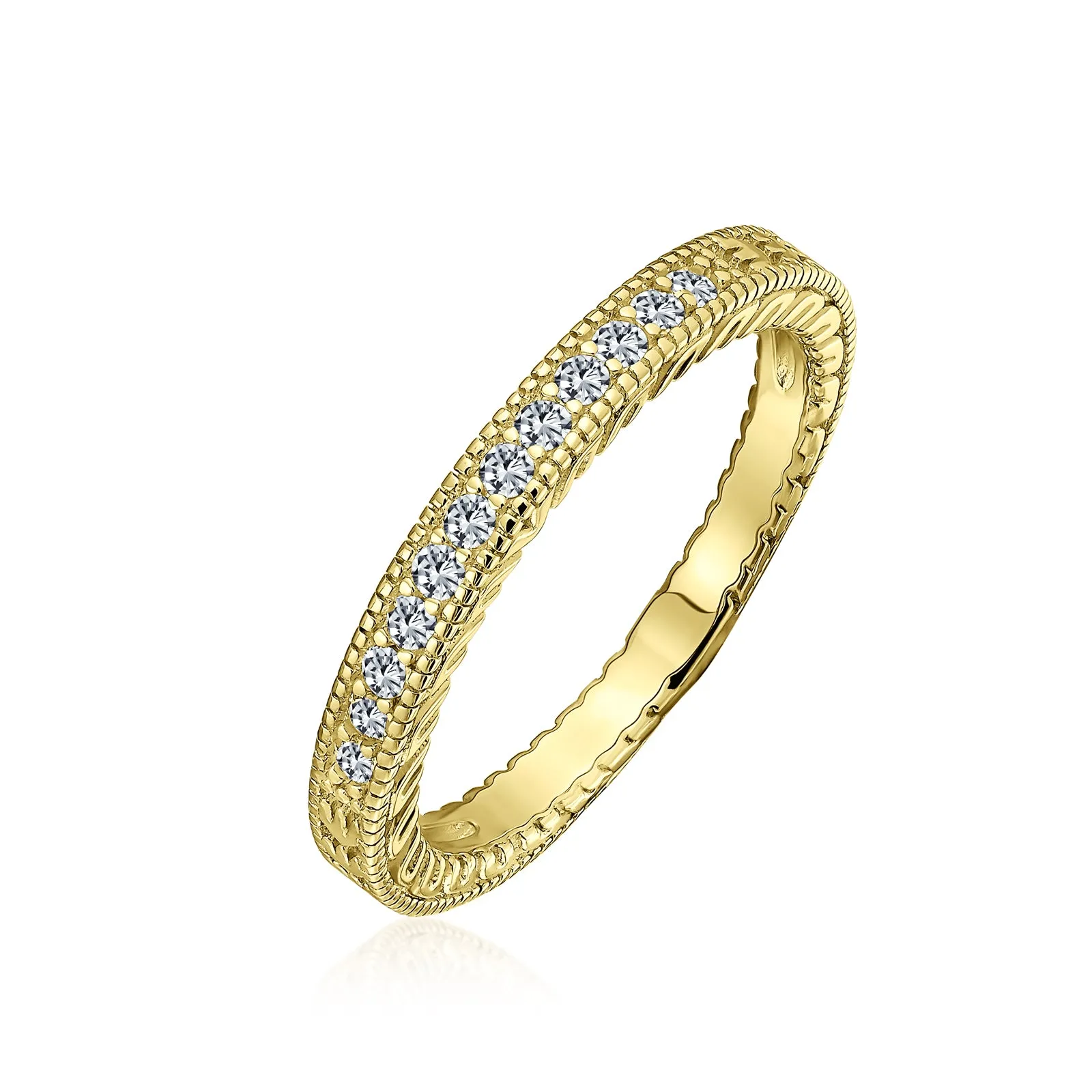 CZ Band Wave Set Eternity Wedding Band Ring .925 Sterling Silver