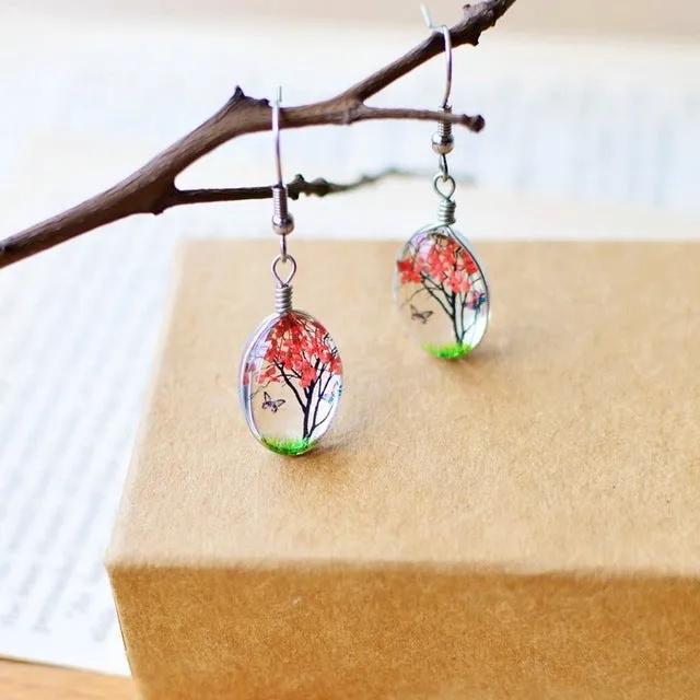 Dried Real Flower Crystal Earrings Everyday Styling Floral Earrings