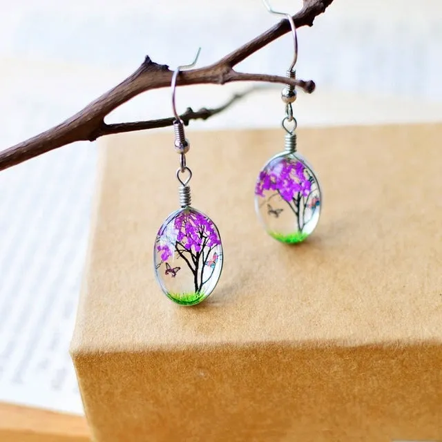 Dried Real Flower Crystal Earrings Everyday Styling Floral Earrings