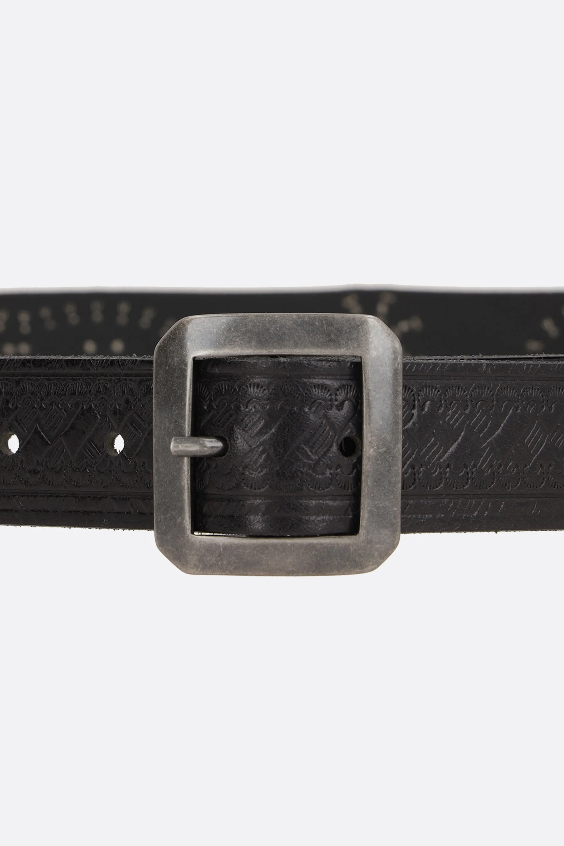 embossed leather belt with studs