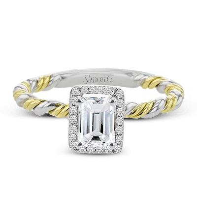 Emerald-cut Halo Engagement Ring in 18K Gold with Diamonds