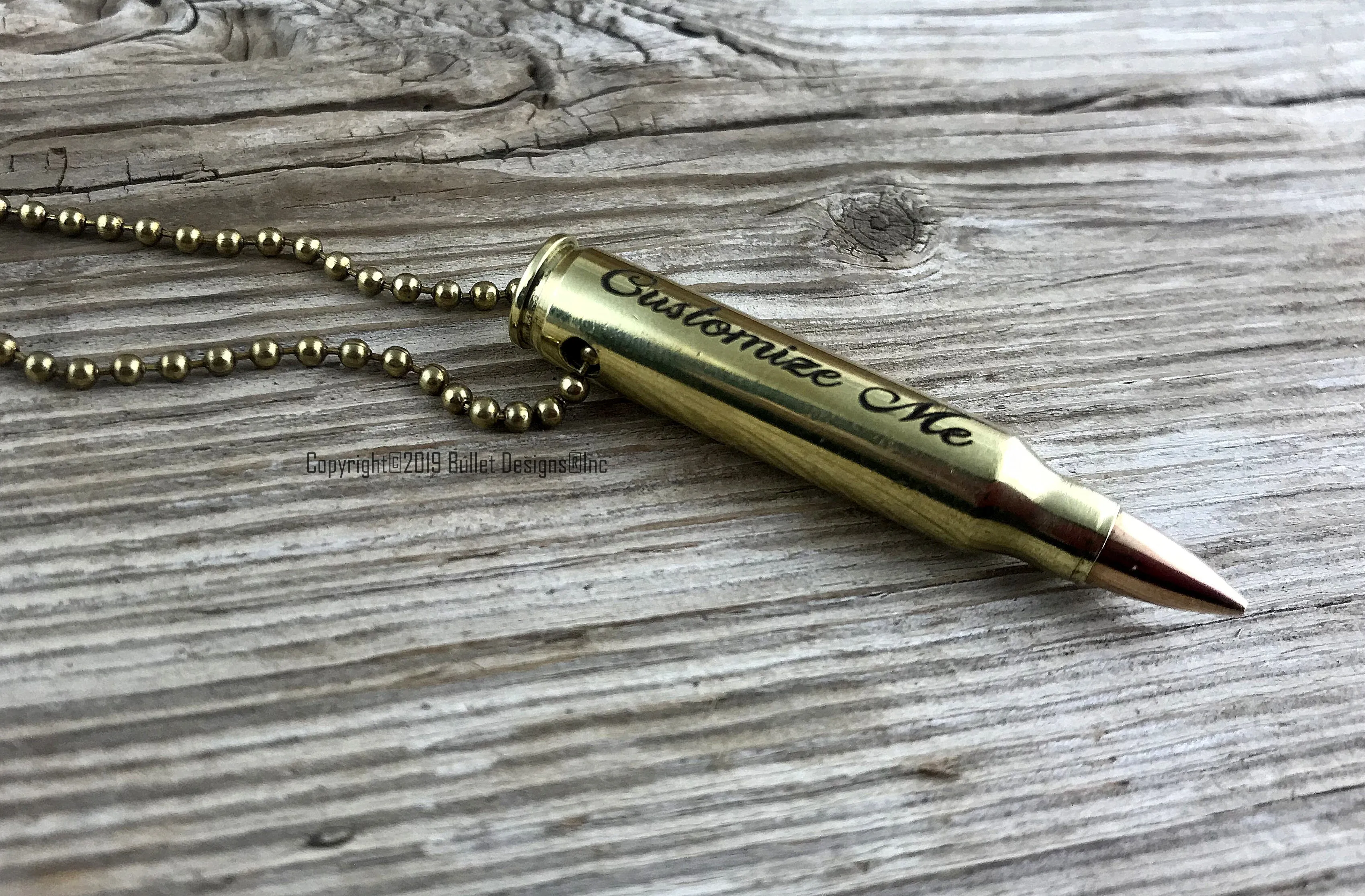 Engraved Brass Bullet Necklace, DARK Engraving, 308, 30-06, 30-30, 270, 243, Ak-47, 223, Ar-15, M4, Personalized Necklace, Custom Drilled
