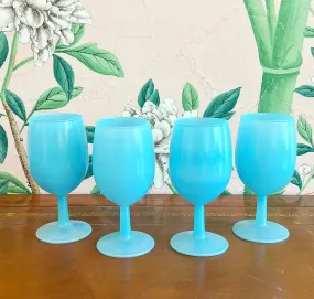 Fabulous set of four 1960s blue Opaline cocktail / wine glasses