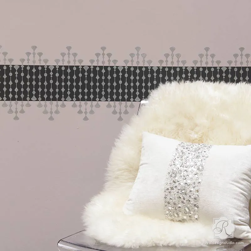 Fitzgerald Jeweled Beads Raven   Lily Wall Border Stencil