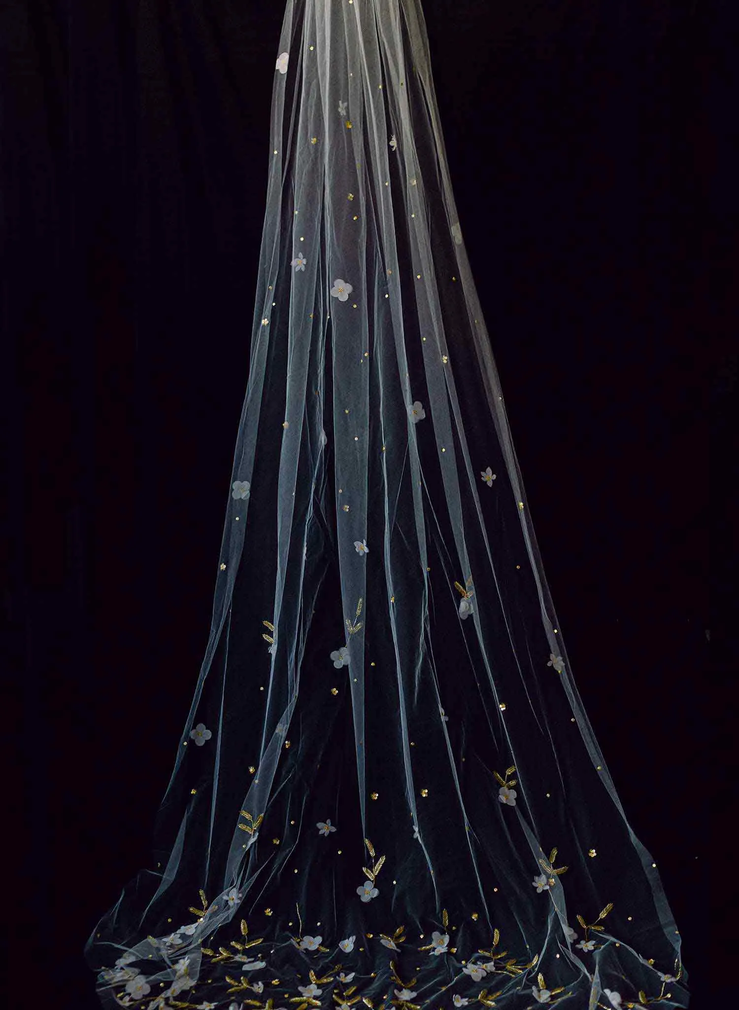 Floral embroidered bridal train veil, cathedral - Style #2367