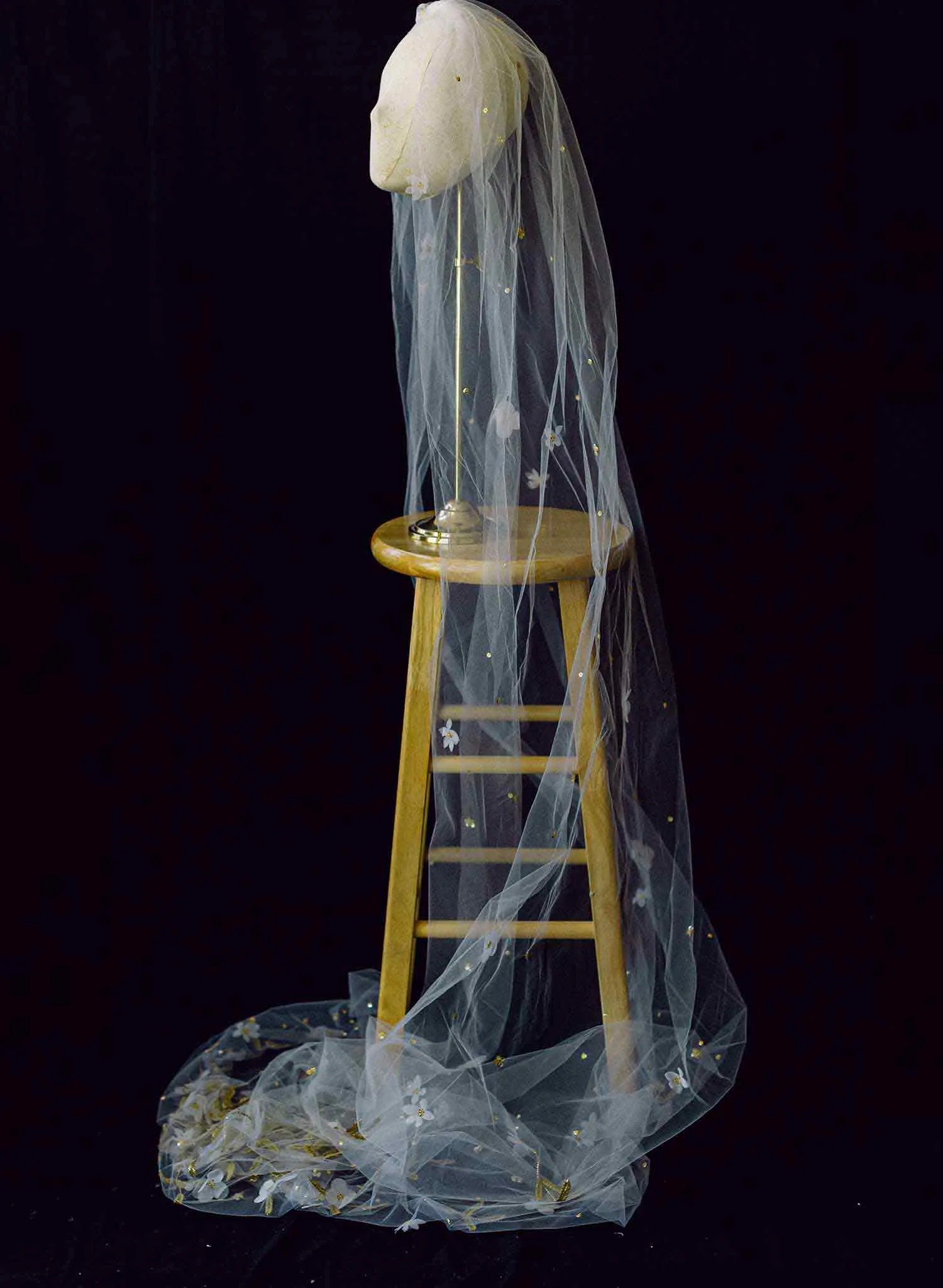 Floral embroidered bridal train veil, cathedral - Style #2367