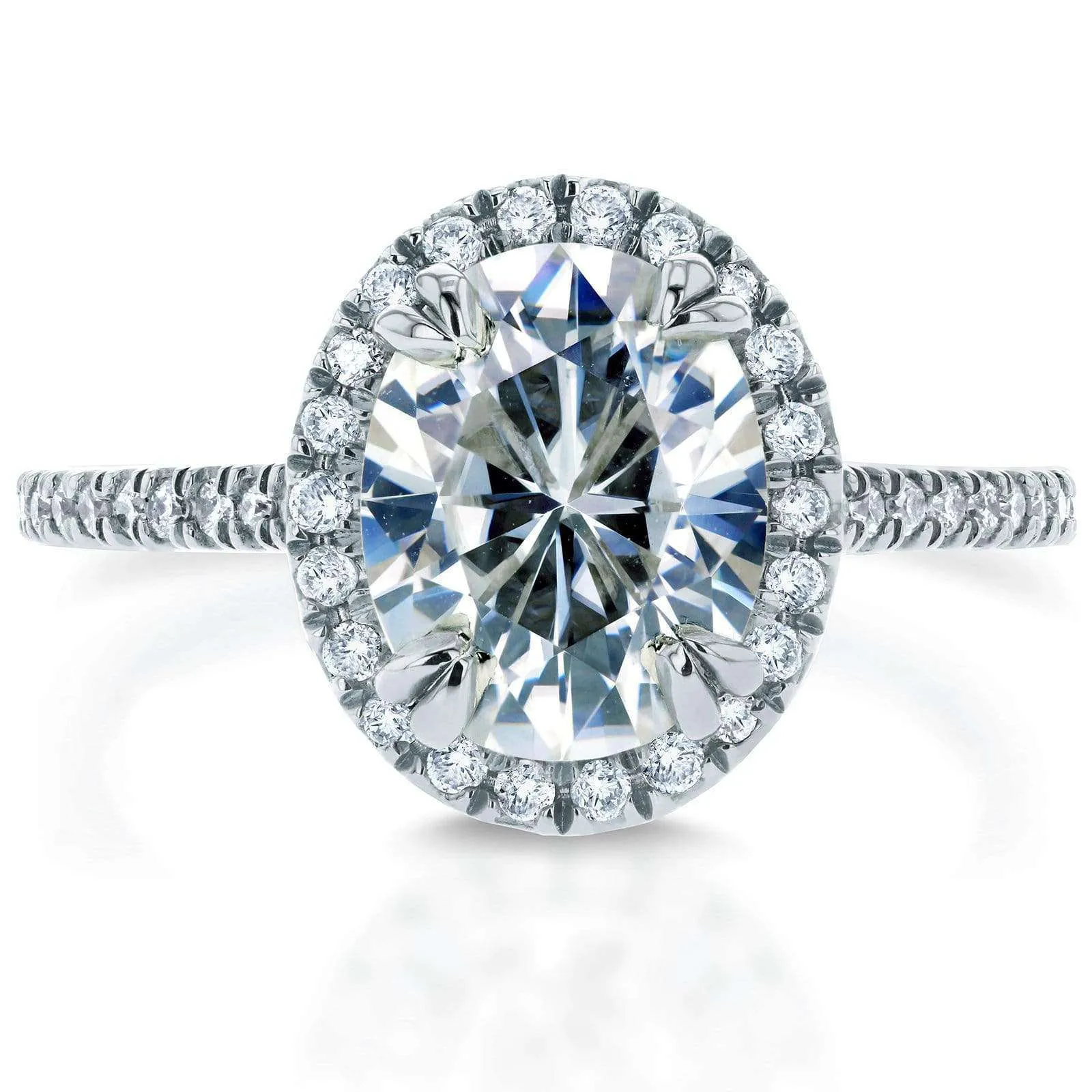 Forever One Oval Moissanite and Diamond Halo Engagement Ring 2 1/3 CTW 14k White Gold (DEF/VS, GH/I)