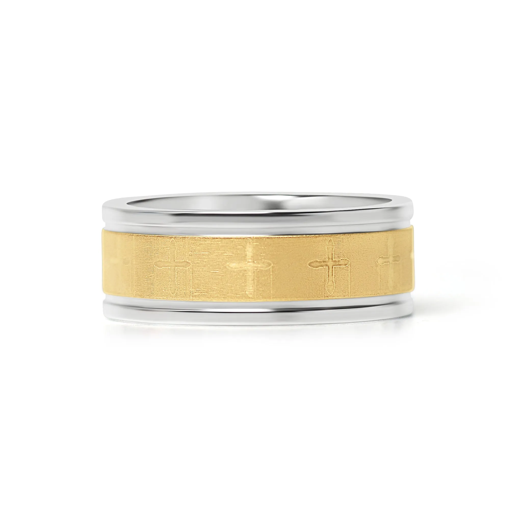 Gold Cross Pattern Stainless Steel Ring / CFR9002