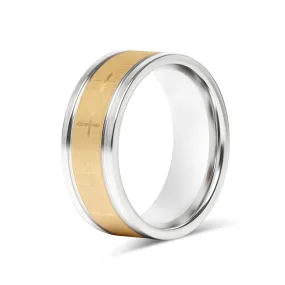 Gold Cross Pattern Stainless Steel Ring / CFR9002