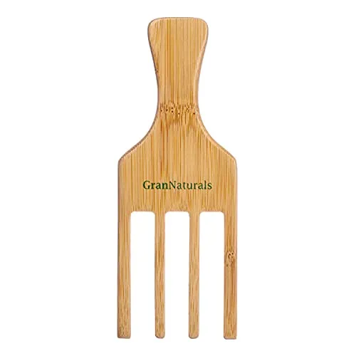 GranNaturals Hair Picks for Curly Hair - 4-Prong Wide-Toothed Comb Hair Pick for Fluffing Curls - Wooden Hair Pic for Combing, Styling, Detangling African American Hairstyles and Curly   Wavy Hair