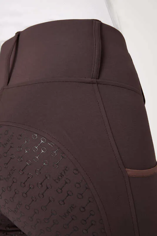 Horze Lucinda Women's High-Waist Tights with Silicone Full Seat (Dark Brown)