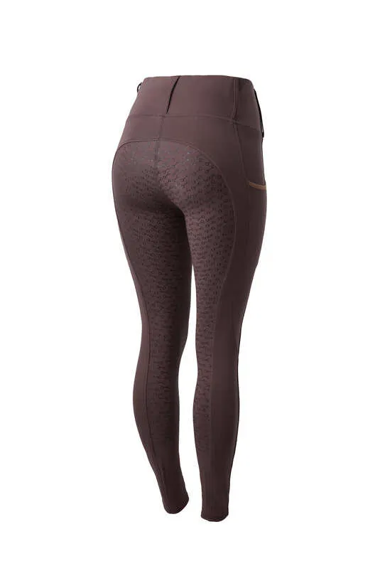 Horze Lucinda Women's High-Waist Tights with Silicone Full Seat (Dark Brown)