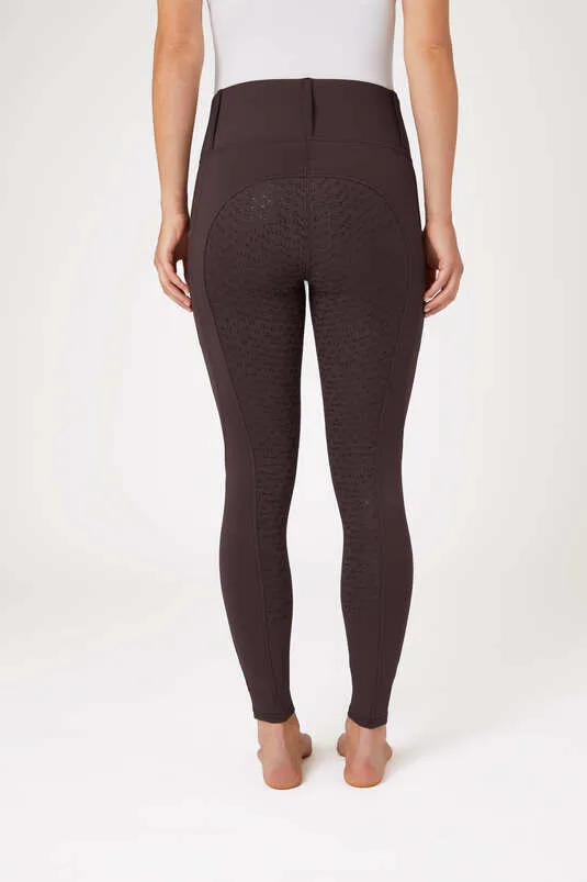 Horze Lucinda Women's High-Waist Tights with Silicone Full Seat (Dark Brown)