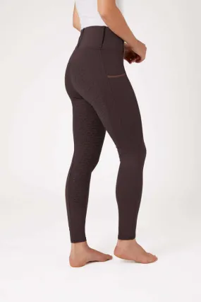 Horze Lucinda Women's High-Waist Tights with Silicone Full Seat (Dark Brown)