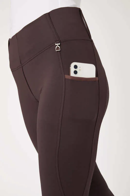Horze Lucinda Women's High-Waist Tights with Silicone Full Seat (Dark Brown)