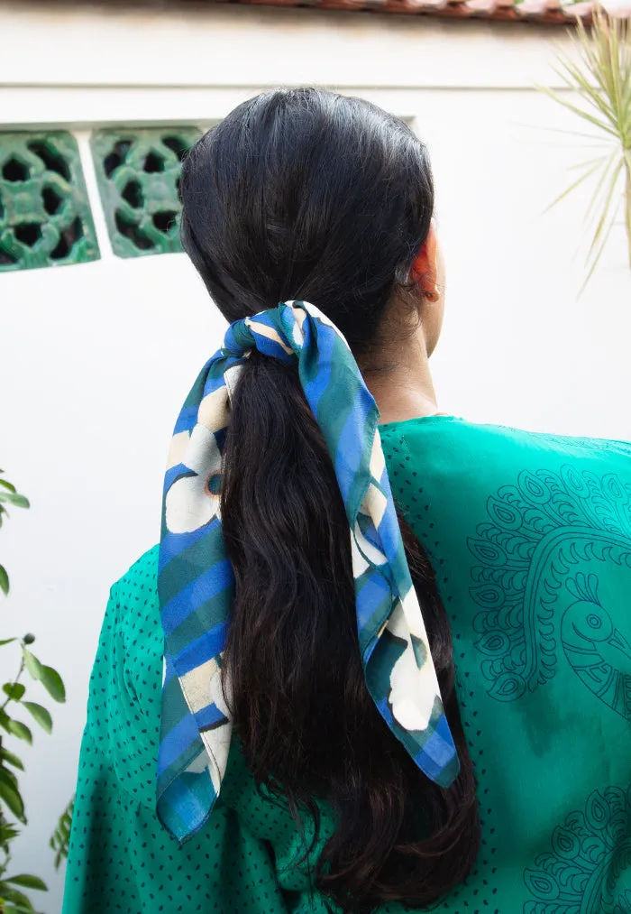 Karangan Mini Square Scarf/ Bandana - Stripes Lines Blue