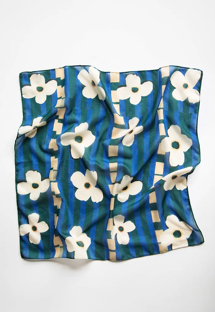 Karangan Mini Square Scarf/ Bandana - Stripes Lines Blue