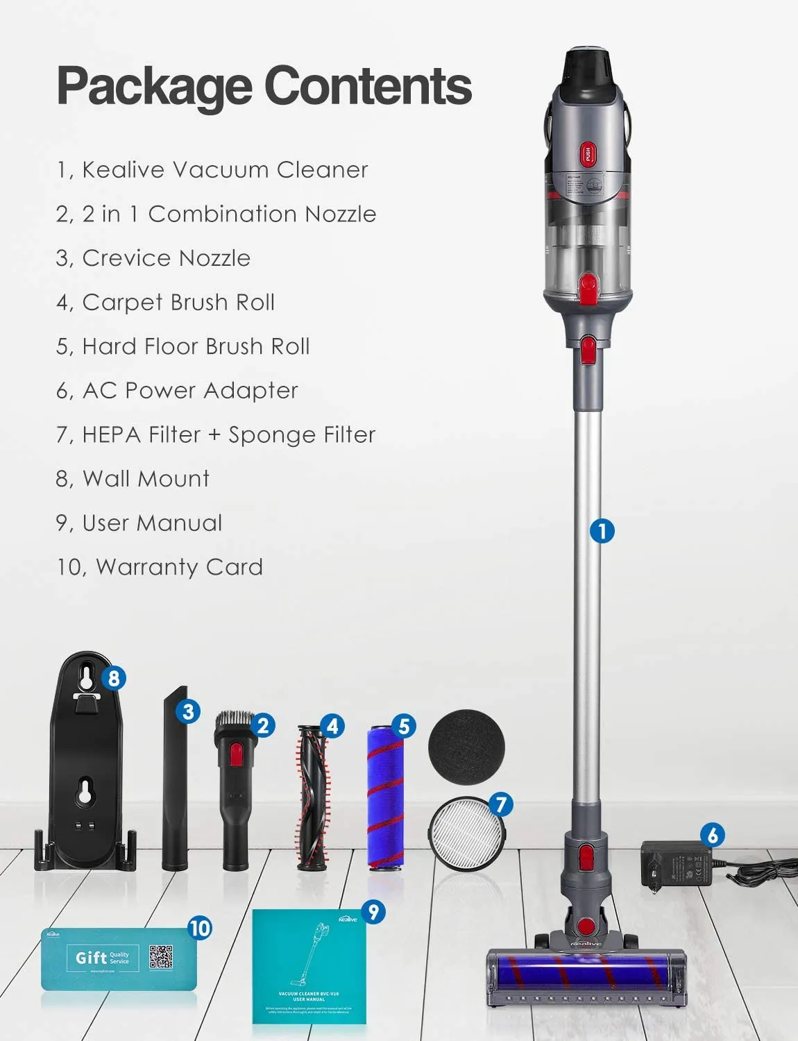 Kealive Cordless Vacuum Cleaner, 23000pa Stick Vacuum 4 in 1,  70 Minutes Runtime,  Rechargeable, Hard Floor Carpet Pet Hair Cleaner