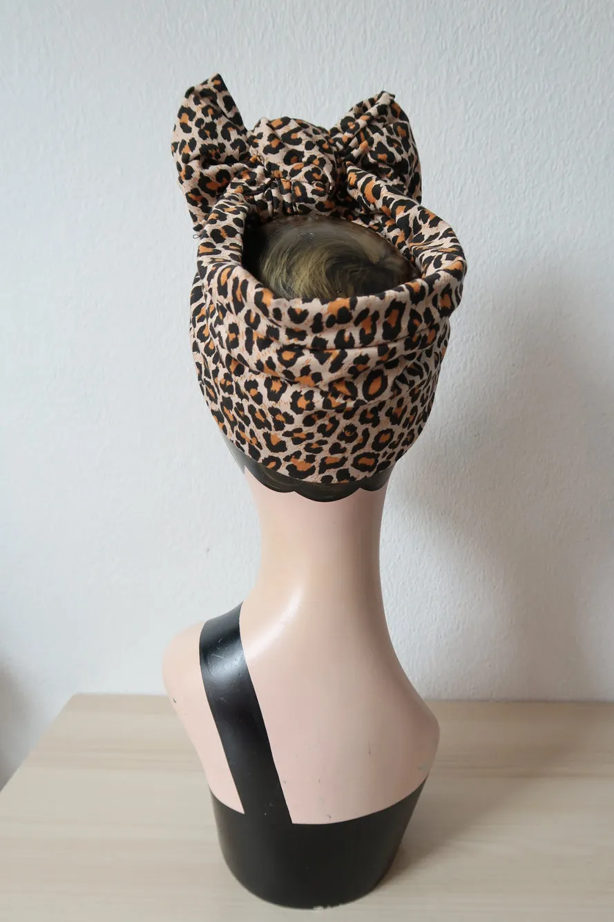 KNOT CHOICE 1940s Pre-tied Stretchy Leopard Print Headband (made to order)