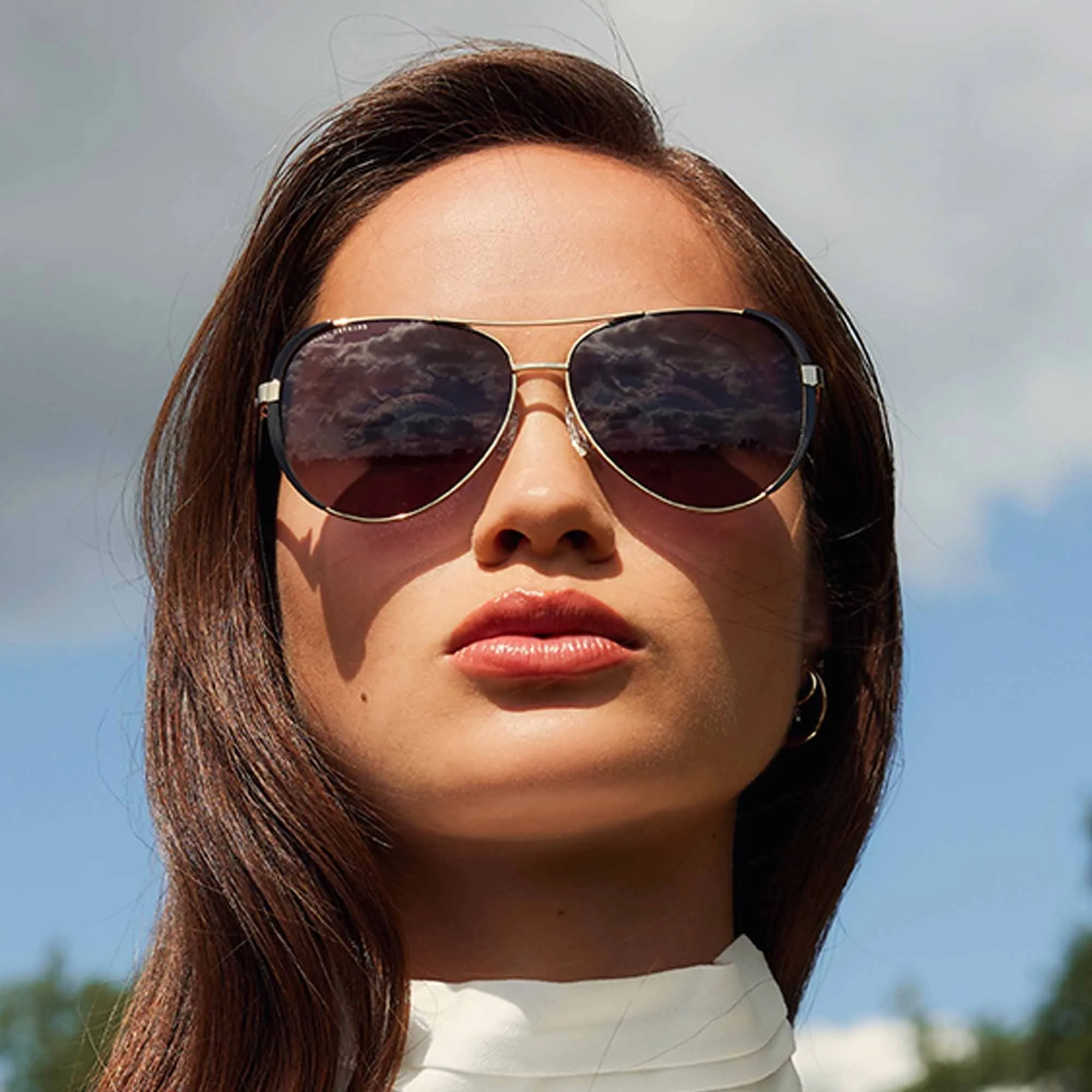 La Villette Roxanne gold coloured aviator sunglasses with black lenses
