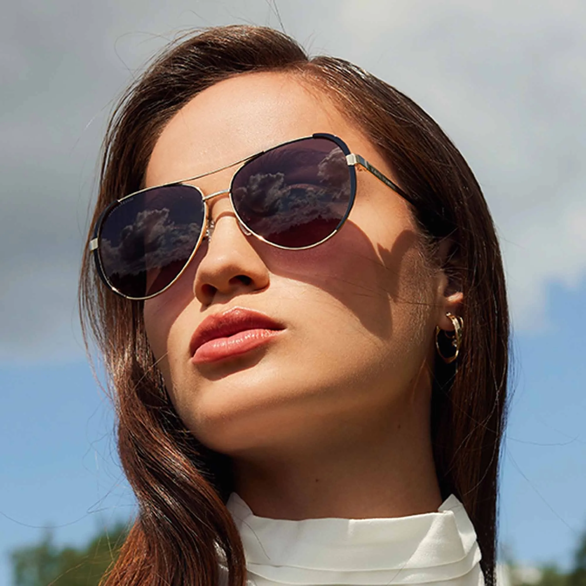 La Villette Roxanne gold coloured aviator sunglasses with black lenses