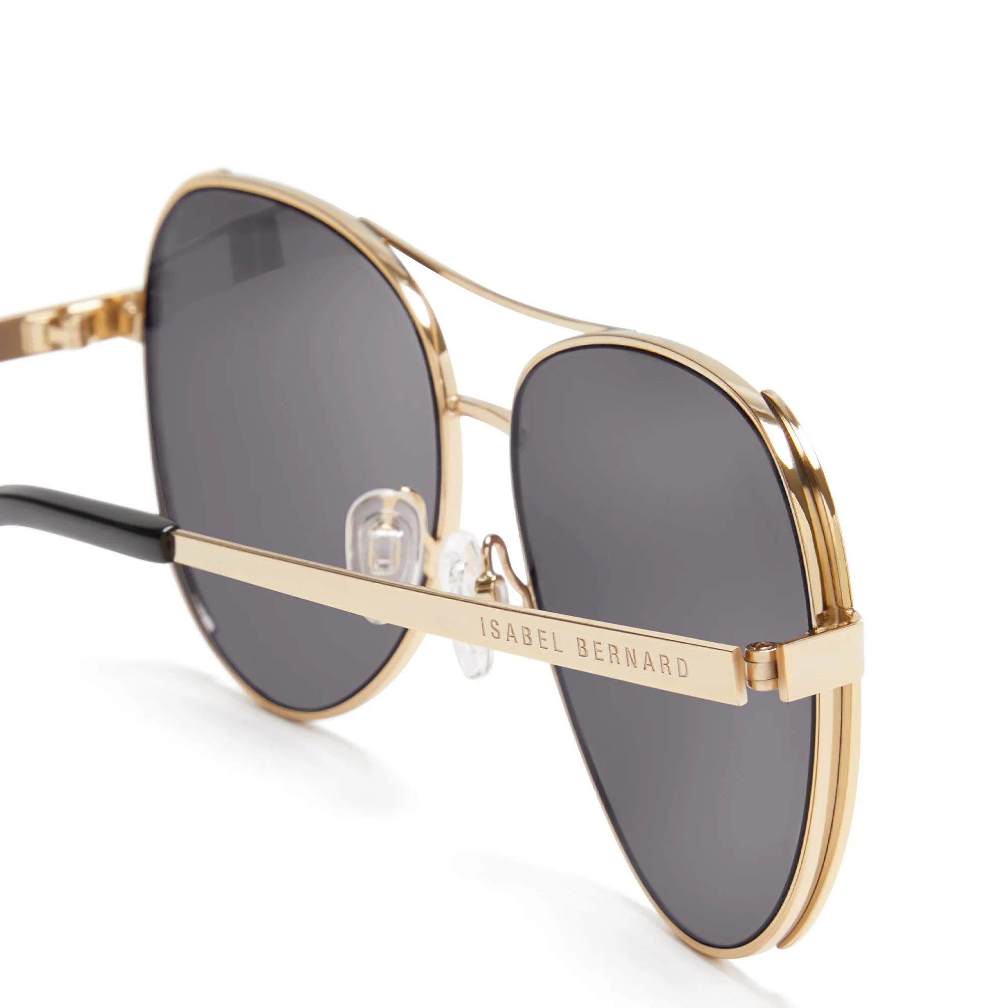 La Villette Roxanne gold coloured aviator sunglasses with black lenses