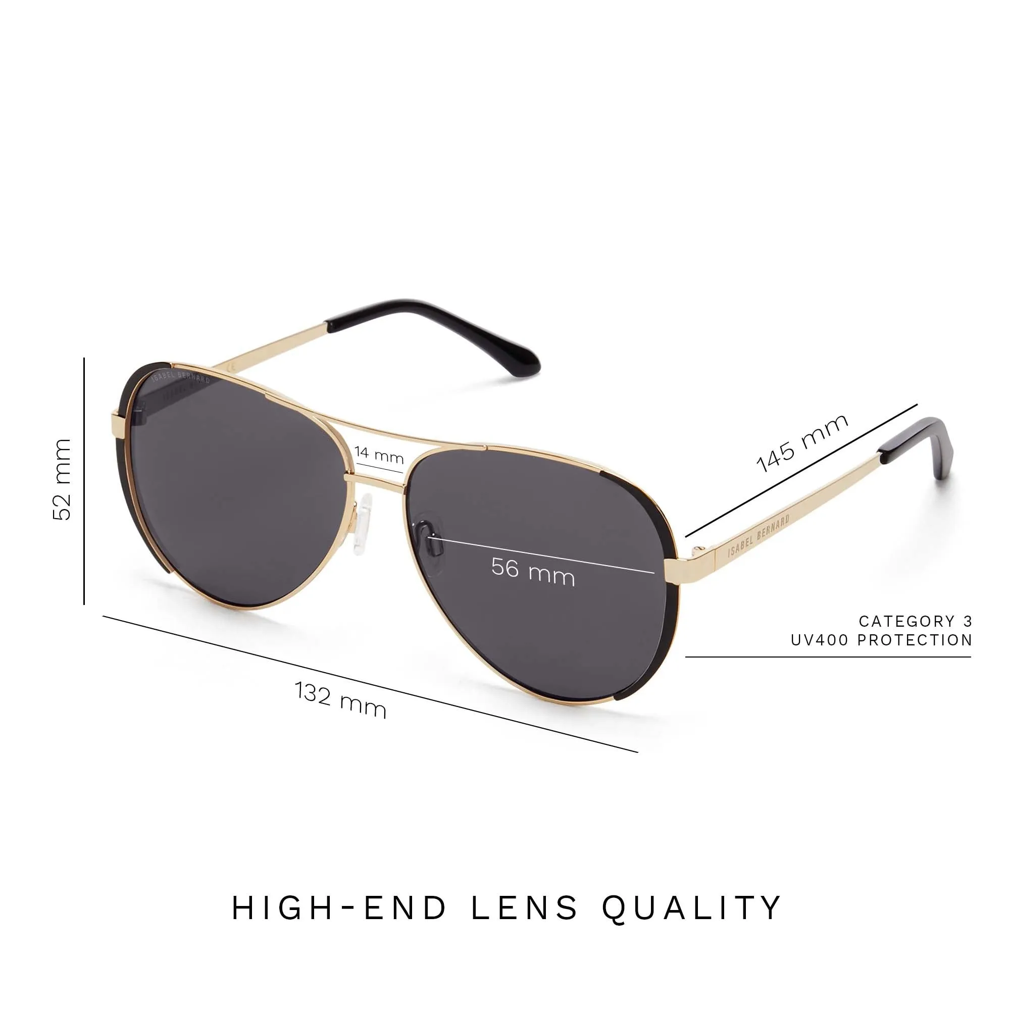 La Villette Roxanne gold coloured aviator sunglasses with black lenses